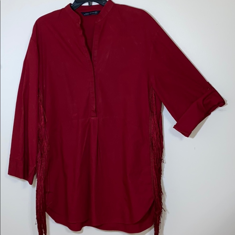 Crimson Red XL Zara Woman Fringed Tunic